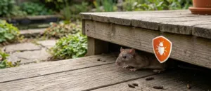 Een rat die zich in de tuin verstopt