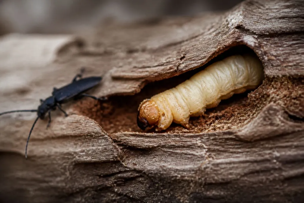 De larve van de boktor: hoe lang zit hij in het hout?